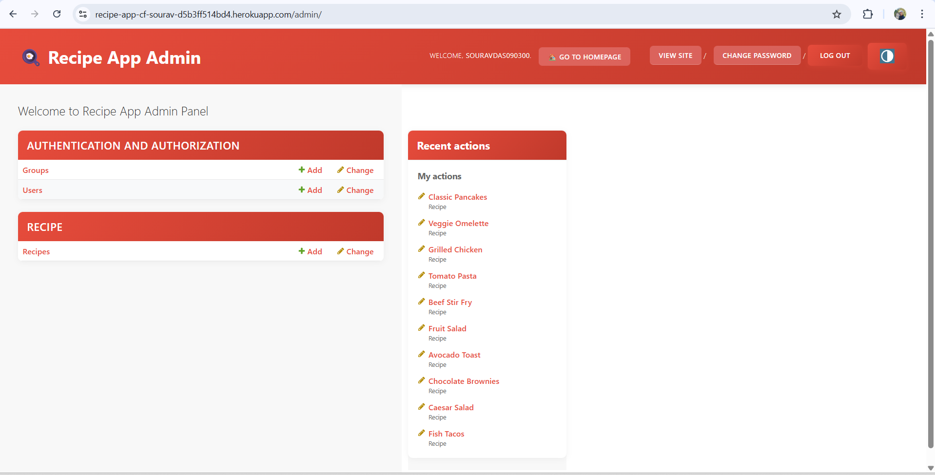 Recipe App Admin Panel